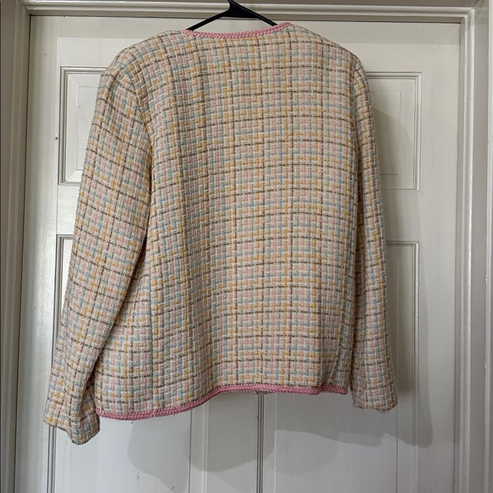 Soft Surroundings Pastel Tweed Open-Front Blazer with Pink Trim - Picture 2 of 3